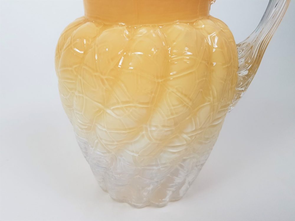 Antique Victorian glass crizelled peach and white Jug