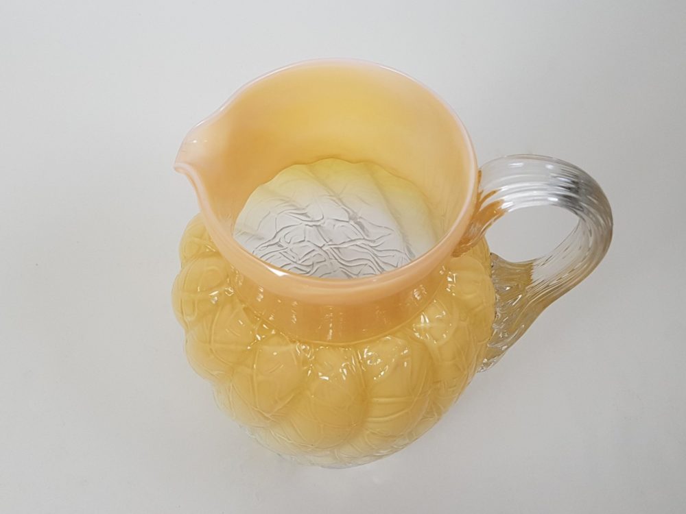 Antique Victorian glass crizelled peach and white Jug