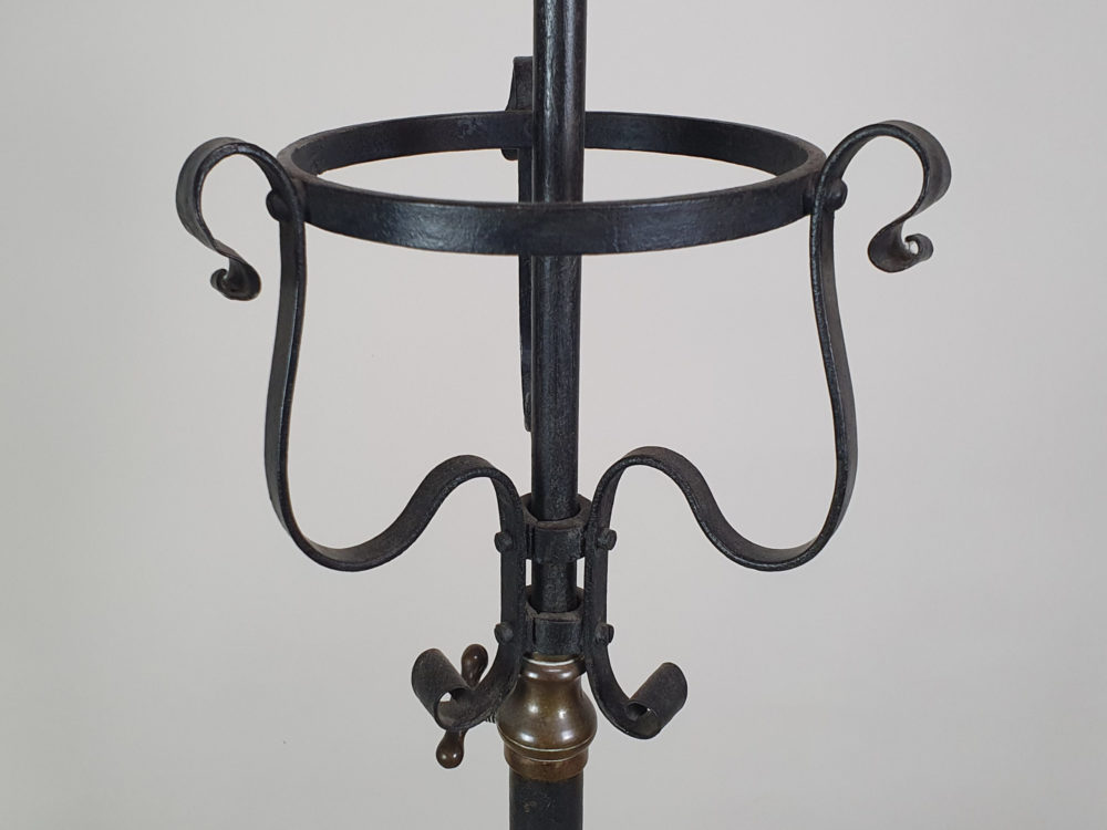 Antique black wrought iron Standard Lamp with ornate copper flowers