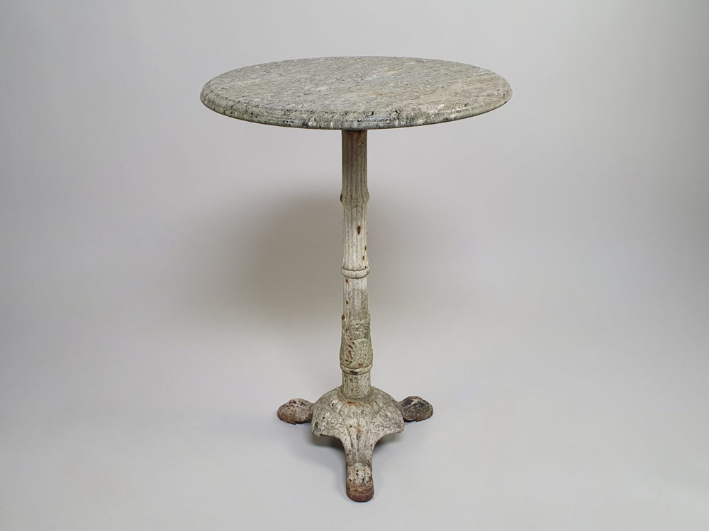 Antique cast iron Garden Table with a circular green granite top