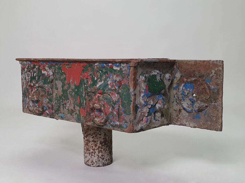 Antique cast iron Hopper with lion decoration & original paint