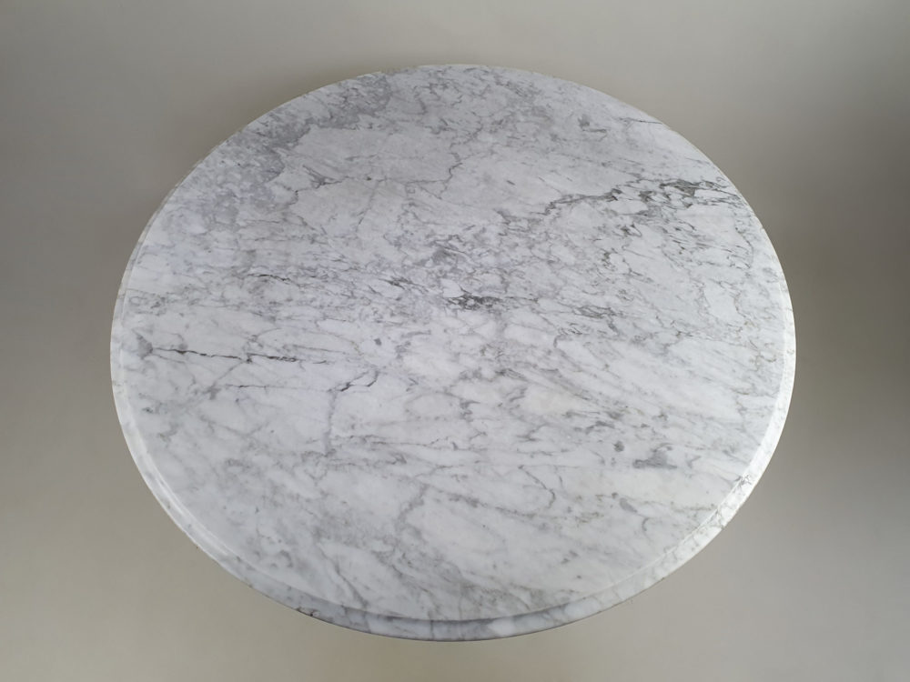 Antique circular white Marble Table on wrought iron base
