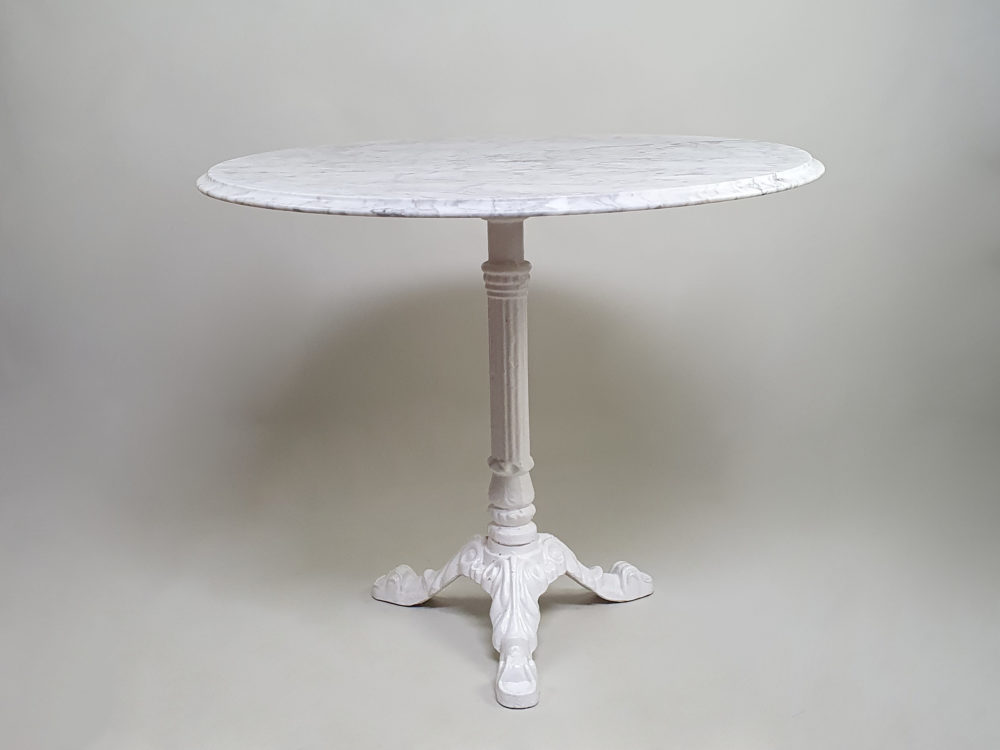 Antique circular white Marble Table on wrought iron base