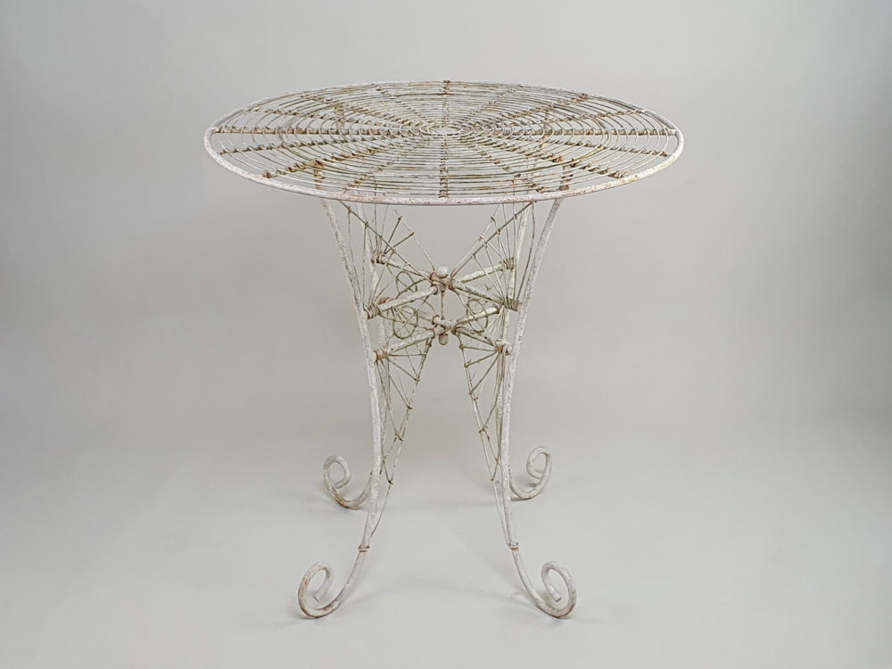 Antique circular white wrought iron & wirework Garden Table