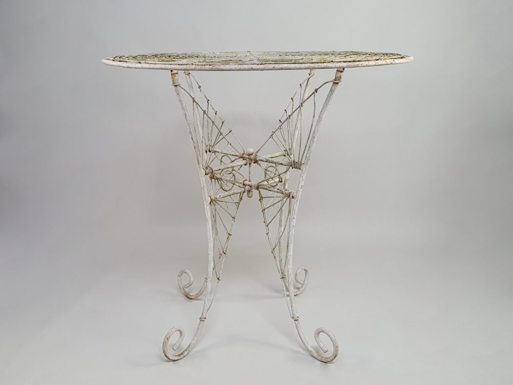 Antique circular white wrought iron & wirework Garden Table