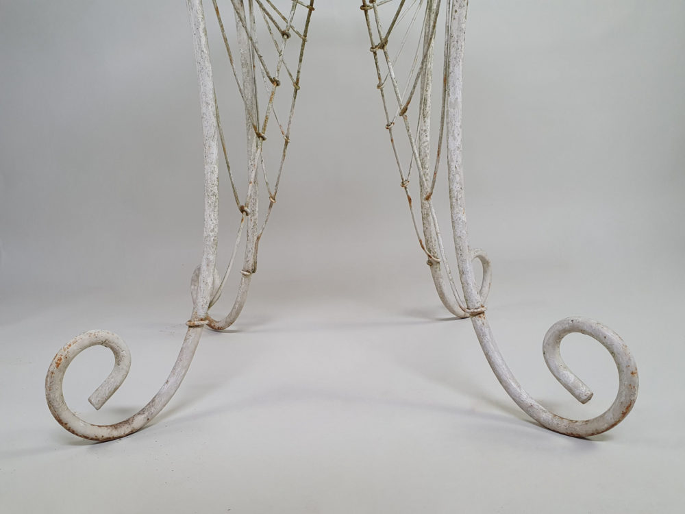 Antique circular white wrought iron & wirework Garden Table