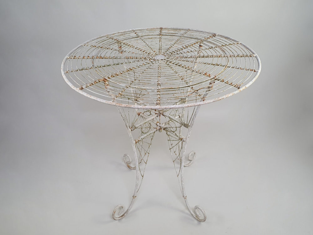 Antique circular white wrought iron & wirework Garden Table