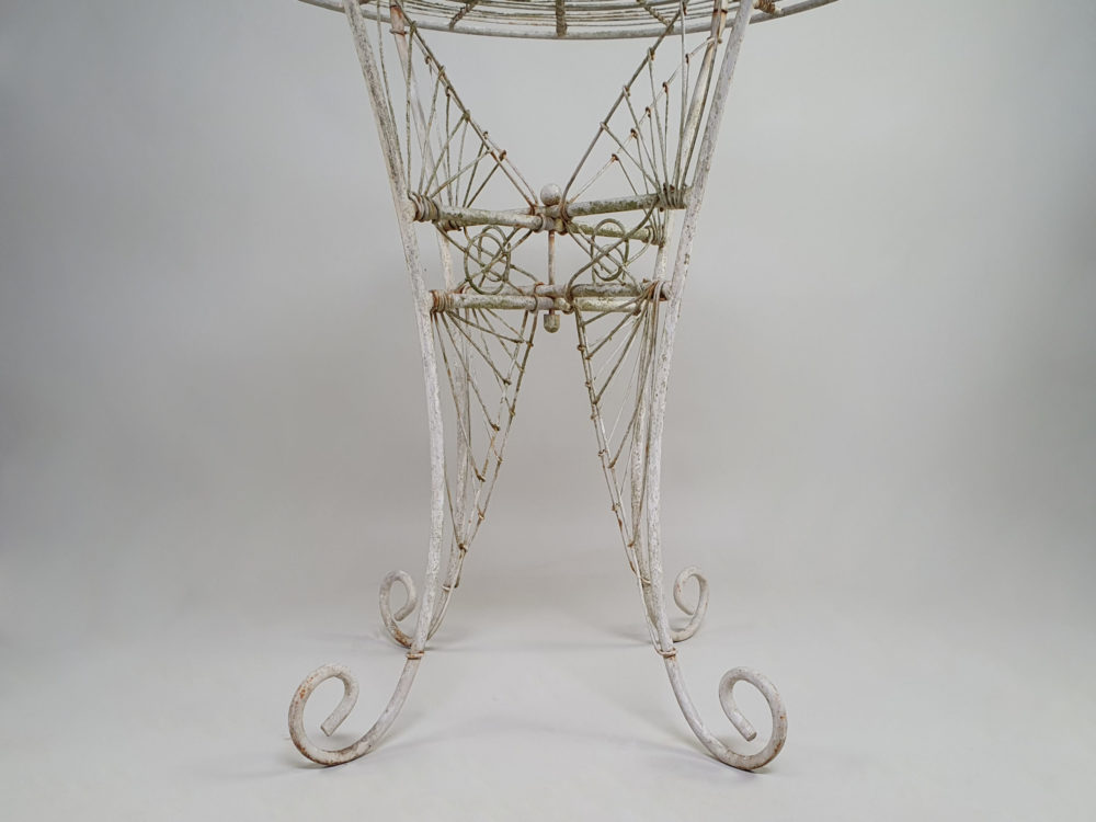 Antique circular white wrought iron & wirework Garden Table