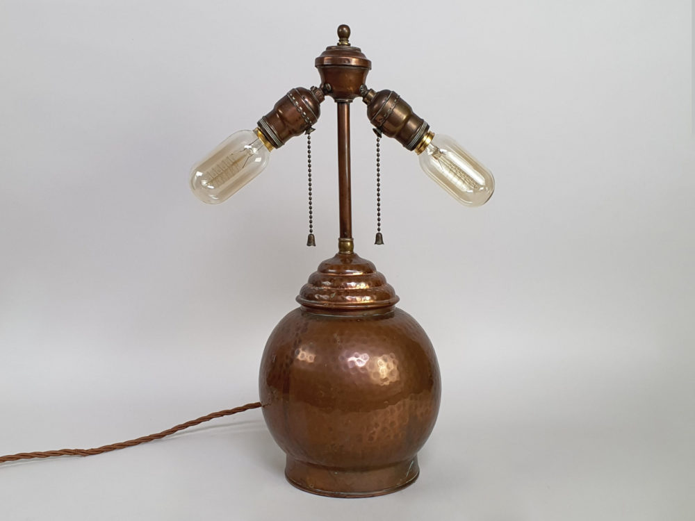 Antique copper Table Lamp operated via two copper chains