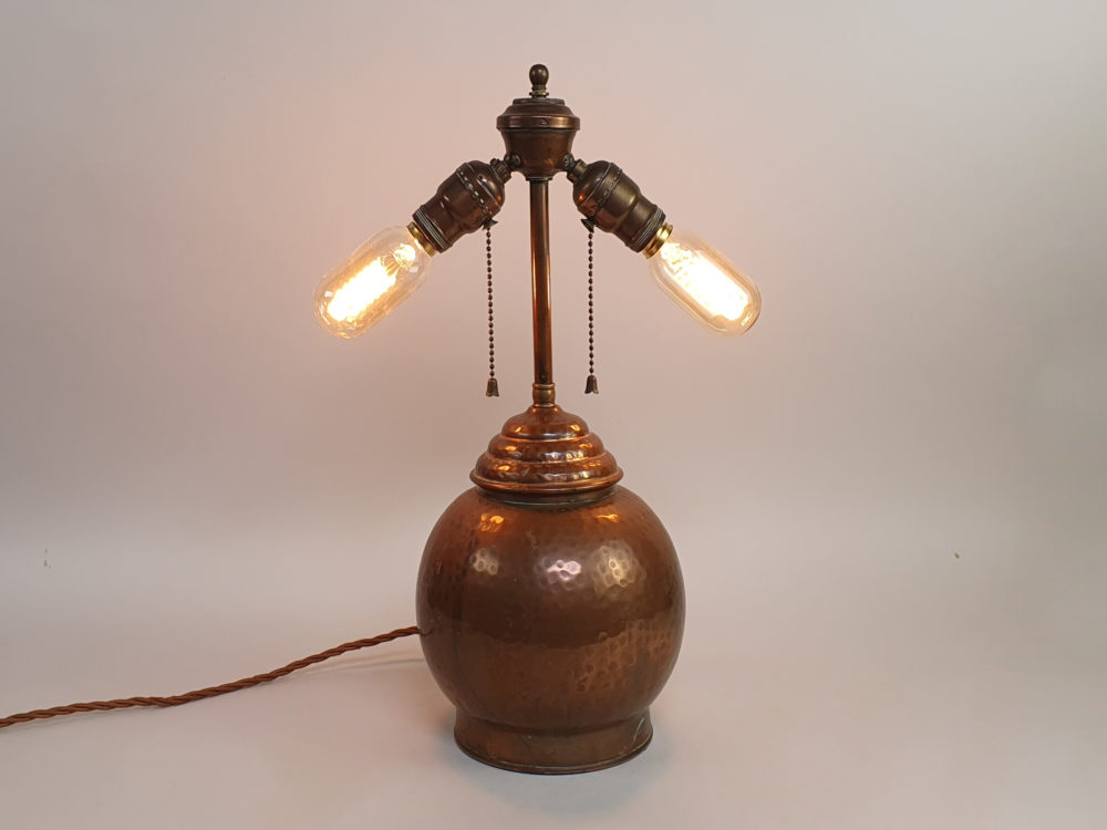 Antique copper Table Lamp operated via two copper chains