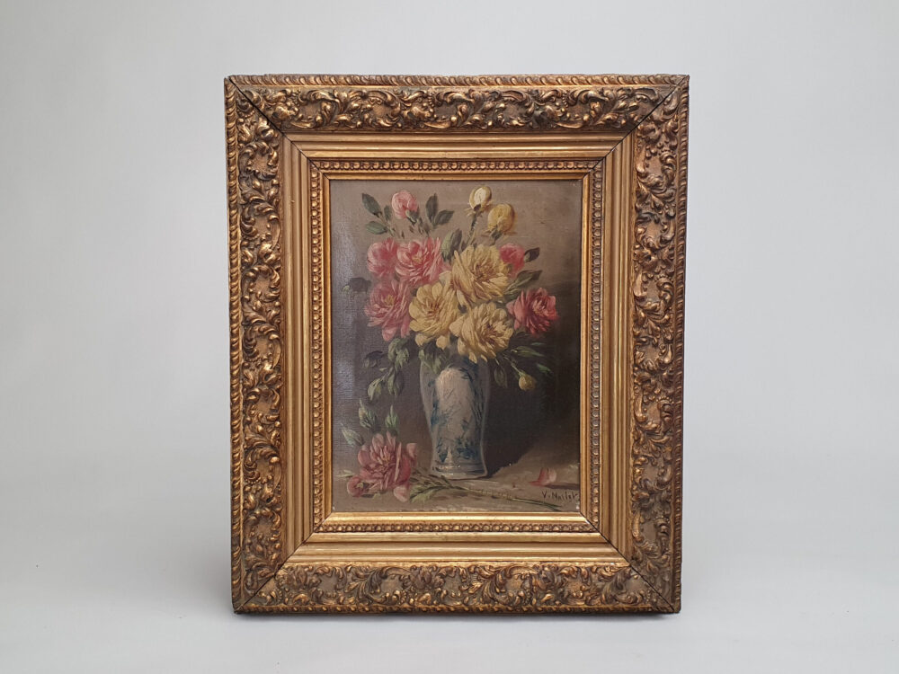 Antique decorative oil painting on canvas - Floral Still Life