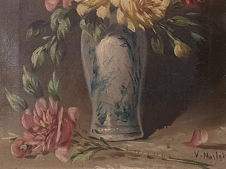 Antique decorative oil painting on canvas - Floral Still Life