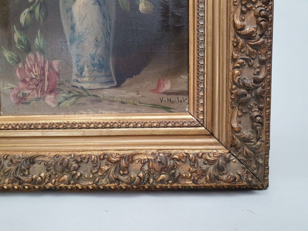 Antique decorative oil painting on canvas - Floral Still Life