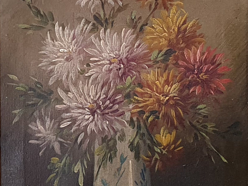 Antique decorative oil painting on canvas - Floral Still Life