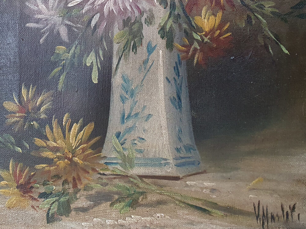 Antique decorative oil painting on canvas - Floral Still Life
