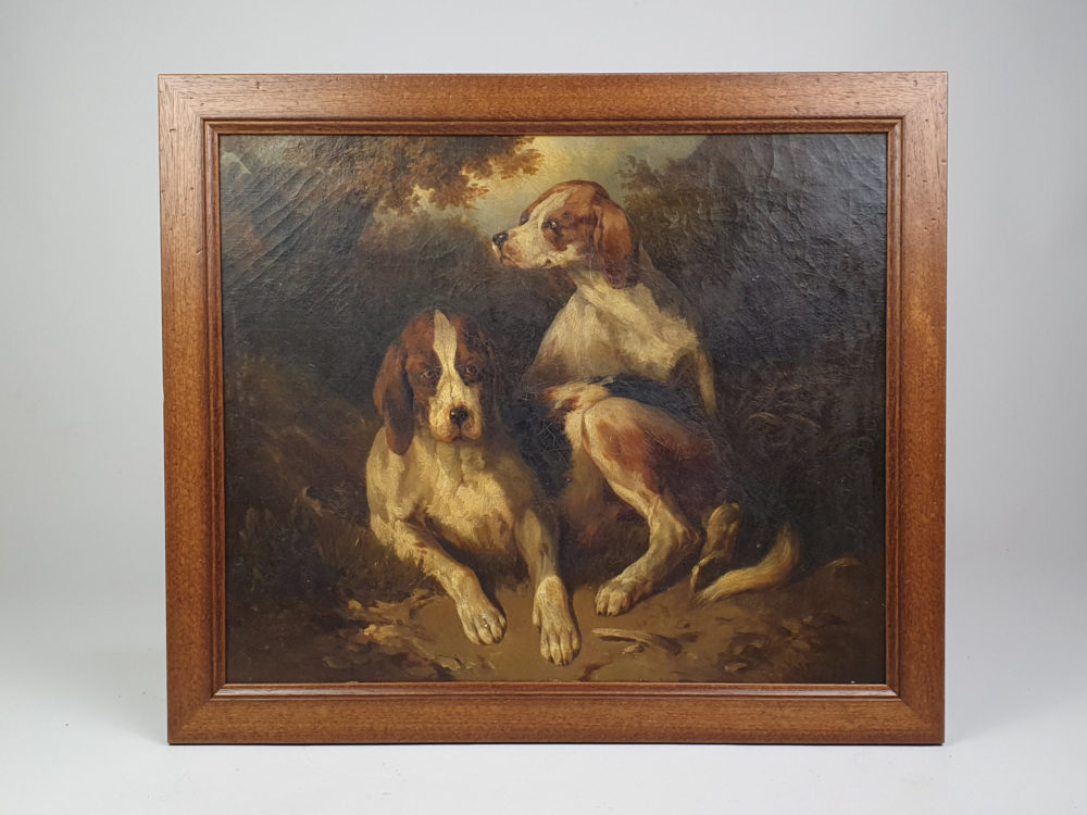 19th century antique oil on canvas of two Bloodhounds