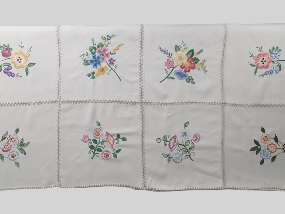 Antique embroidered large floral Tablecloth
