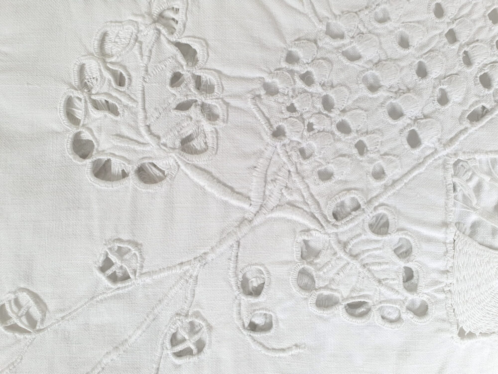 Antique embroidered large white Tablecloth