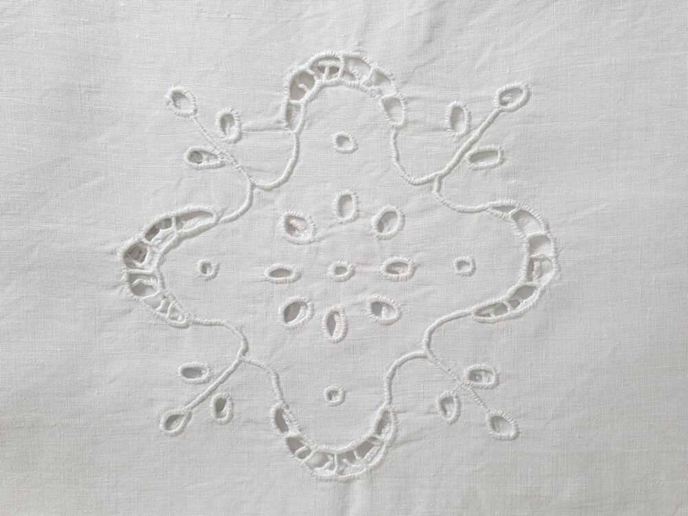 Antique embroidered large white Tablecloth