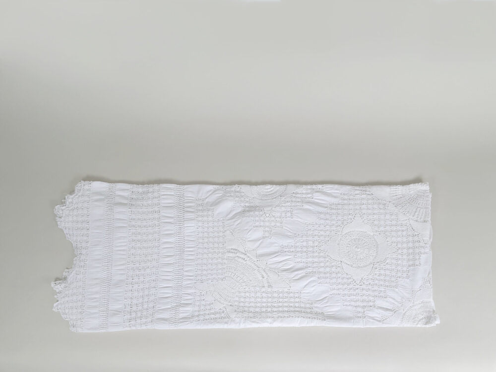 Antique embroidered large white Tablecloth