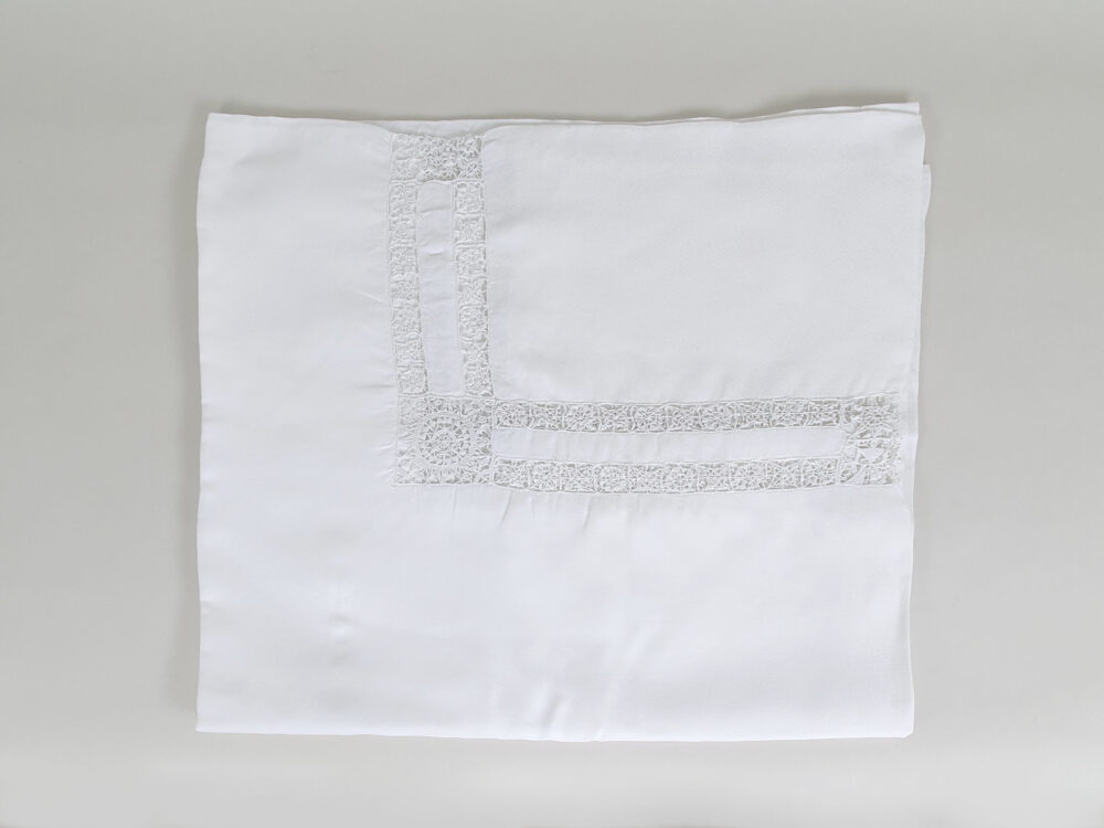 Antique embroidered large white Tablecloth