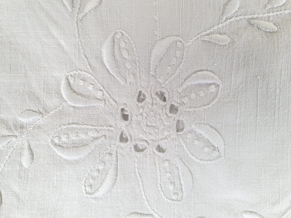 Antique embroidered large white Tablecloth