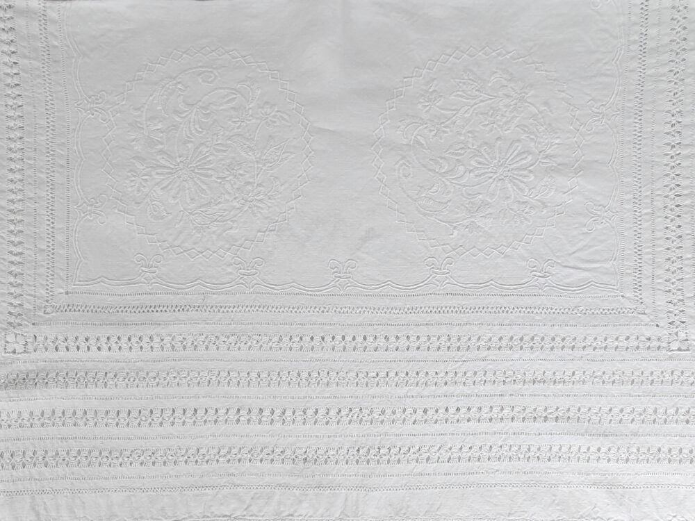Antique embroidered white Tablecloth