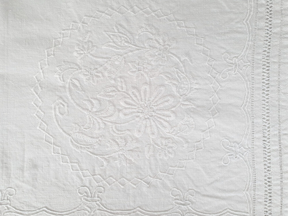 Antique embroidered white Tablecloth