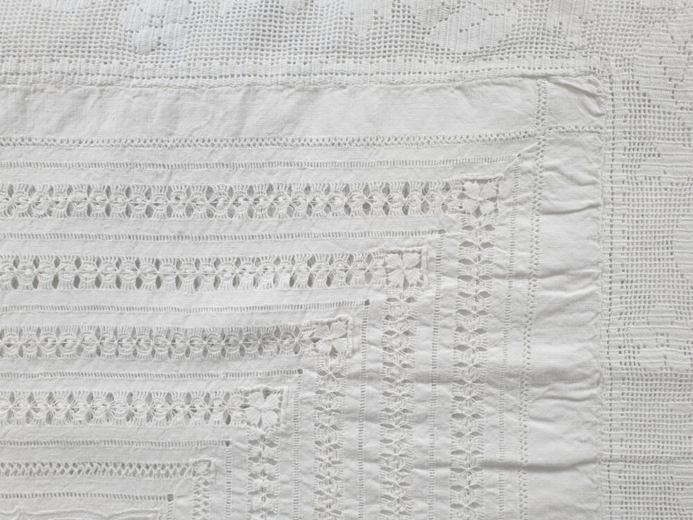 Antique embroidered white Tablecloth