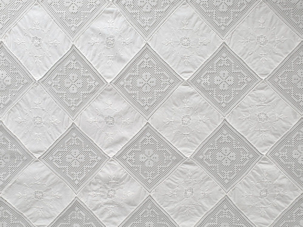 Antique embroidered white Tablecloth