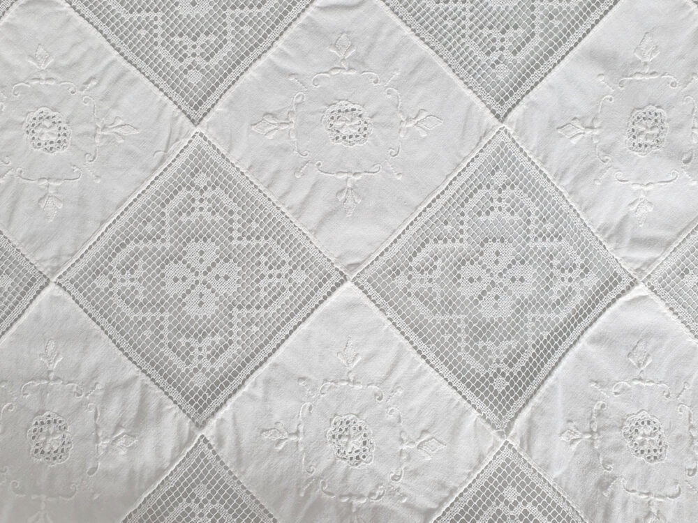 Antique embroidered white Tablecloth