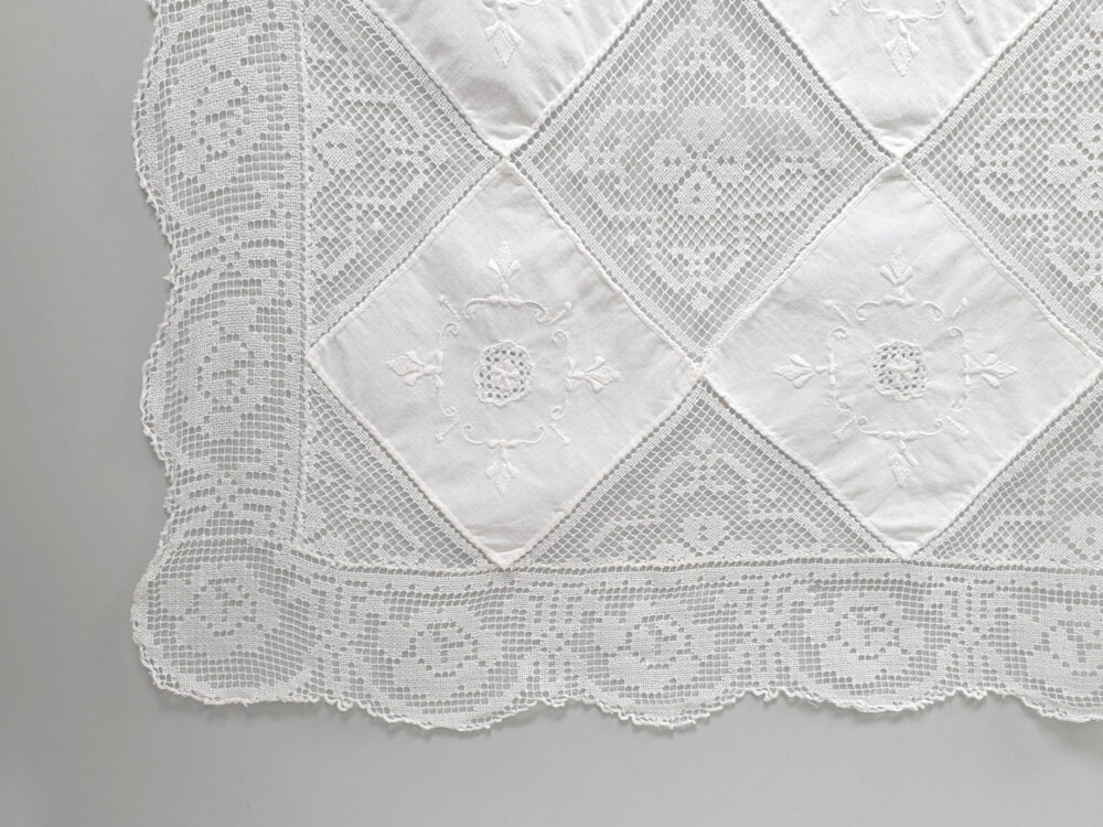 Antique embroidered white Tablecloth