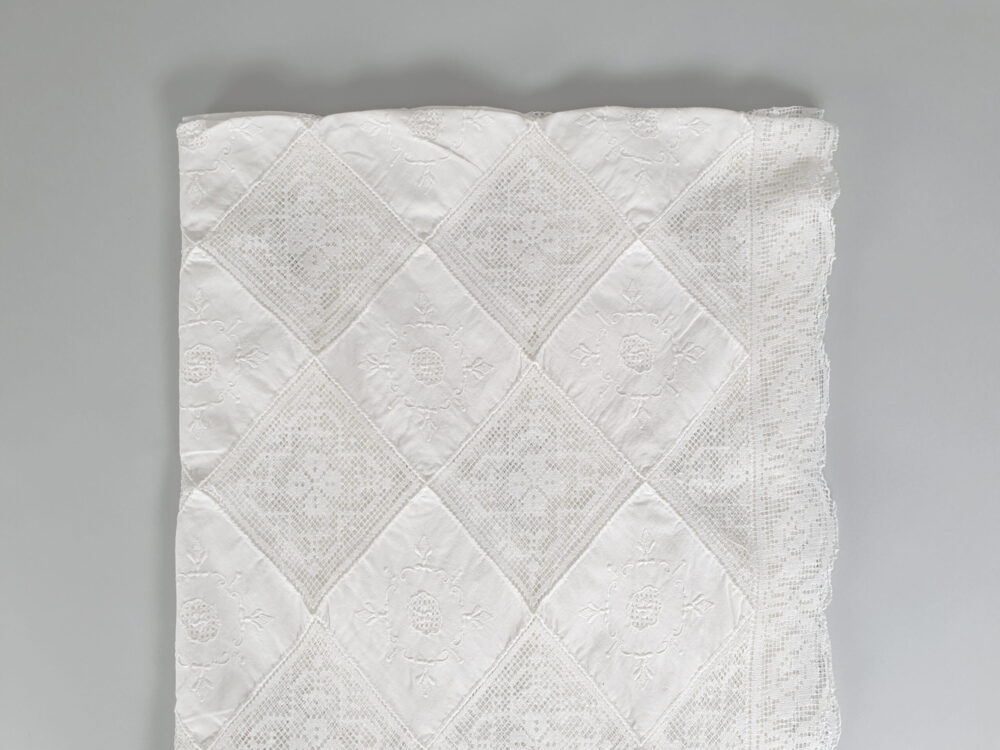 Antique embroidered white Tablecloth