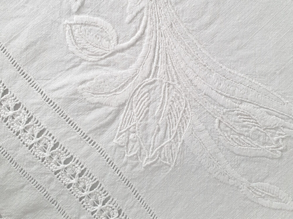 Antique embroidered white Tablecloth