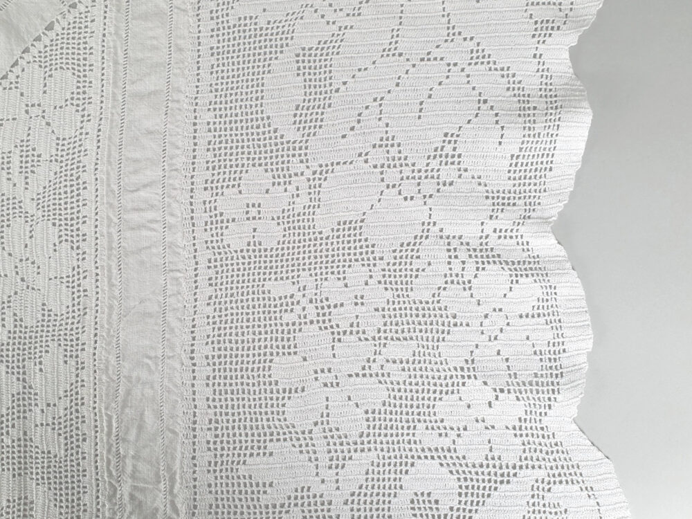 Antique embroidered white Tablecloth
