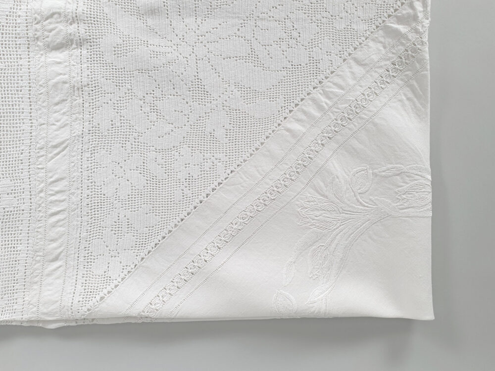 Antique embroidered white Tablecloth
