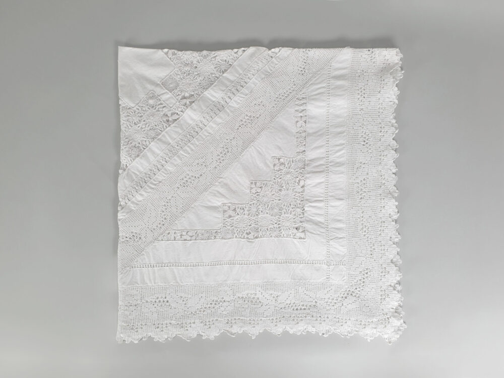 Antique embroidered white Tablecloth