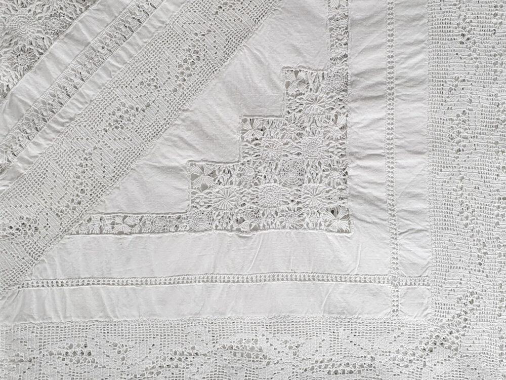 Antique embroidered white Tablecloth