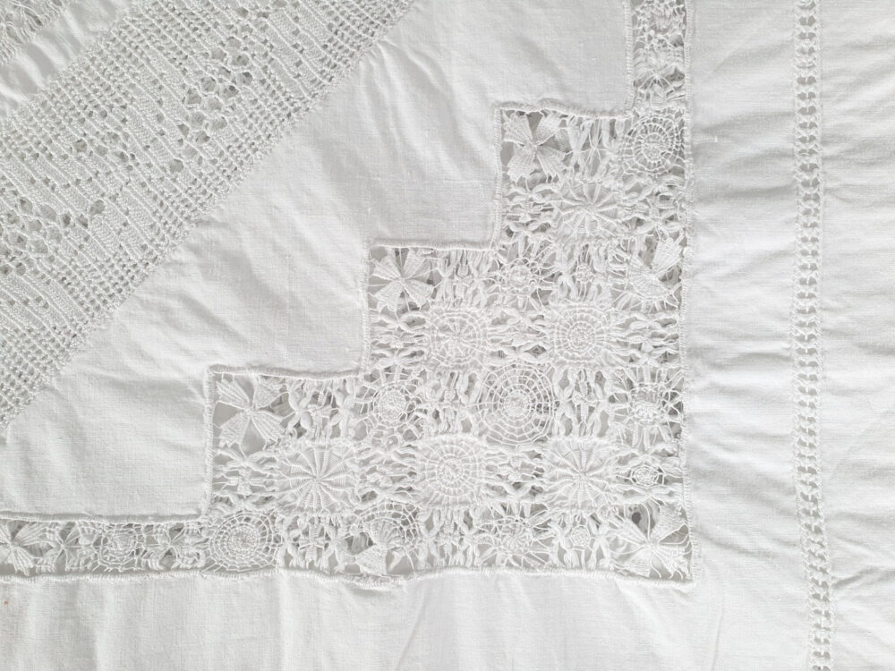 Antique embroidered white Tablecloth