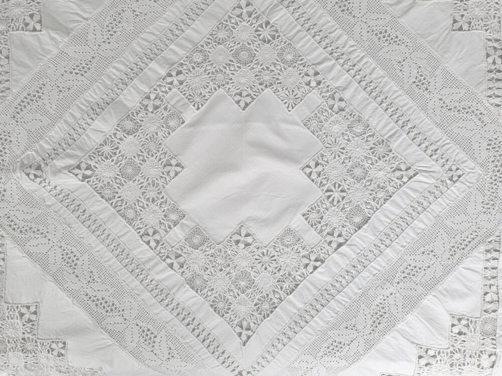 Antique embroidered white Tablecloth