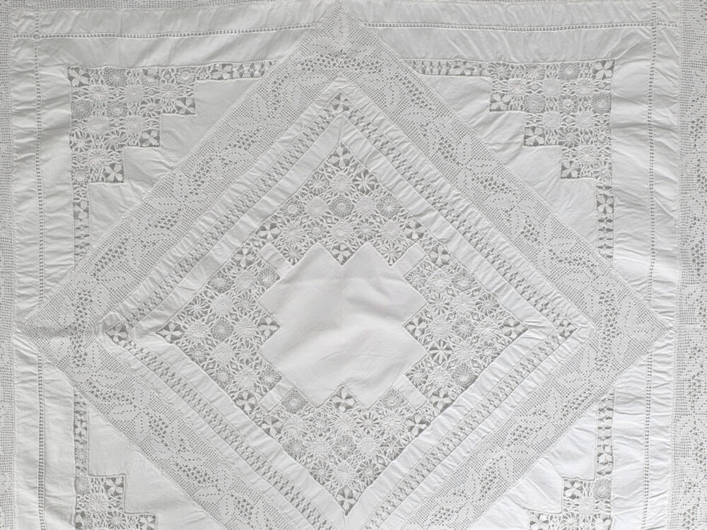 Antique embroidered white Tablecloth
