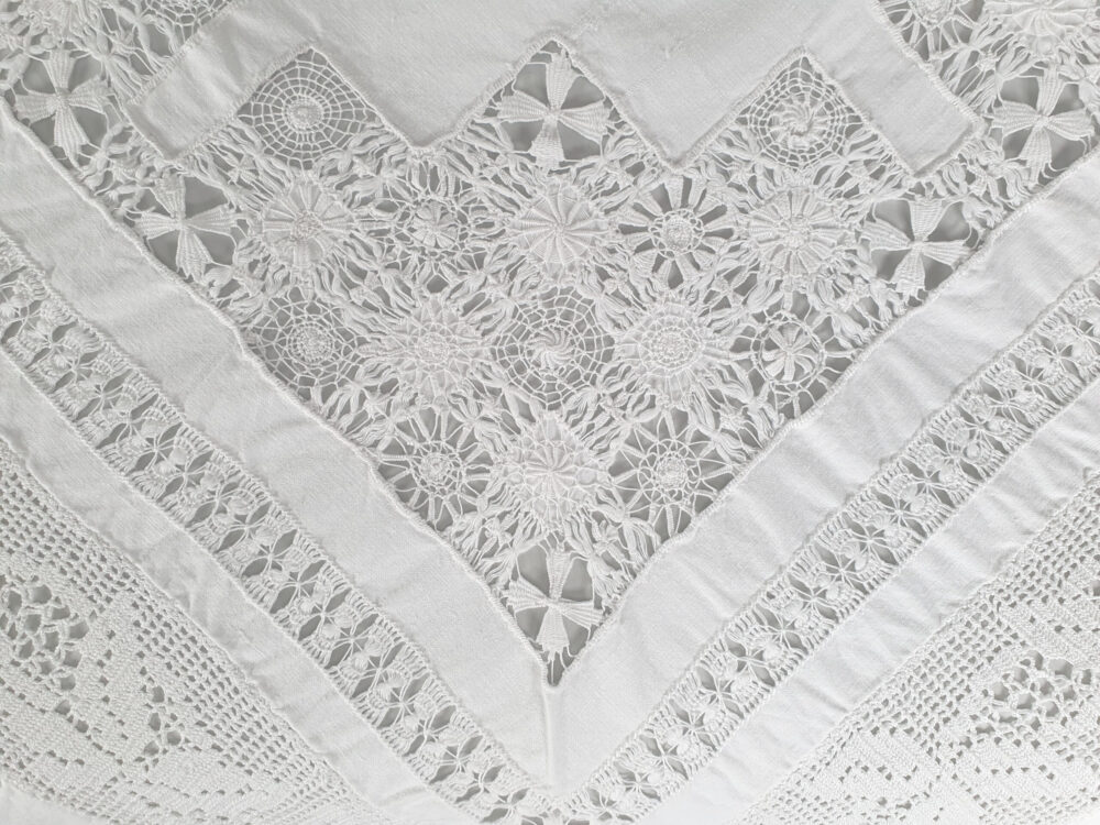 Antique embroidered white Tablecloth