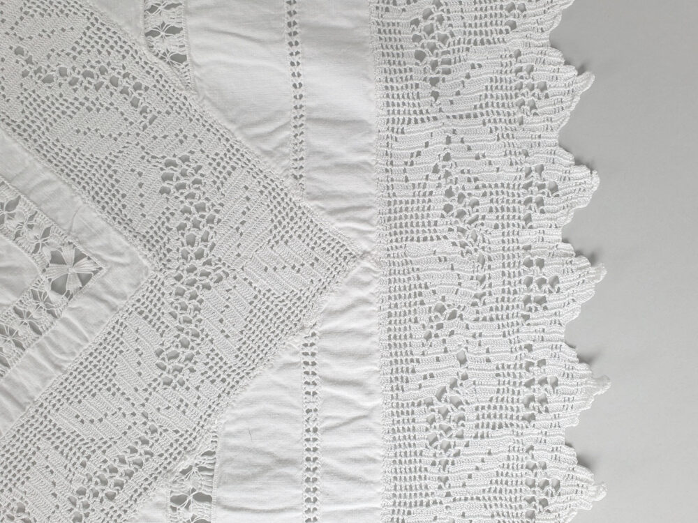 Antique embroidered white Tablecloth