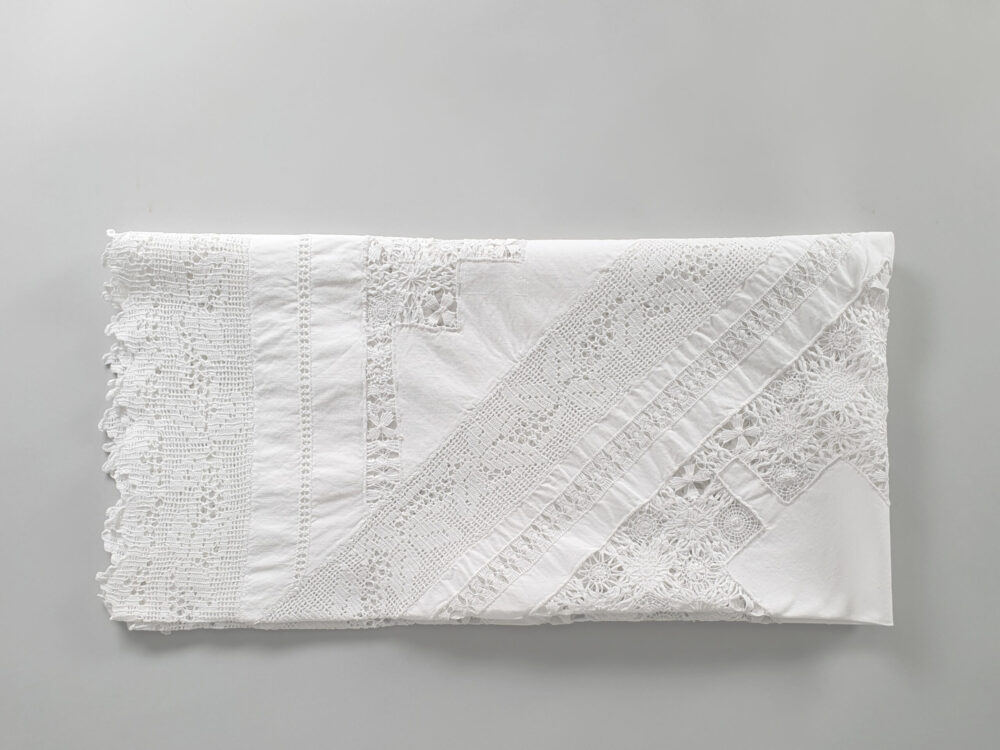 Antique embroidered white Tablecloth