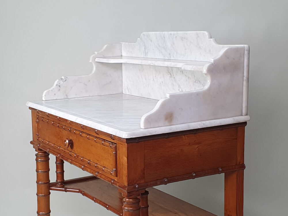 Antique faux bamboo and white marble Washstand