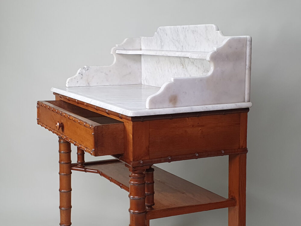 Antique faux bamboo and white marble Washstand