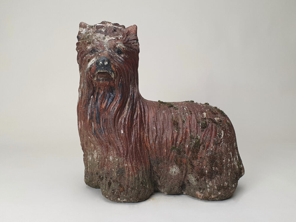 Antique garden Ornament, Scottie or Yorkie Dog in original paint