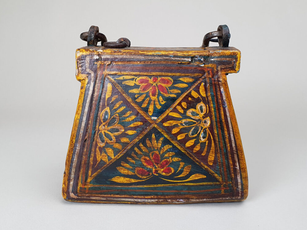 Antique hand painted folk art wooden handbag