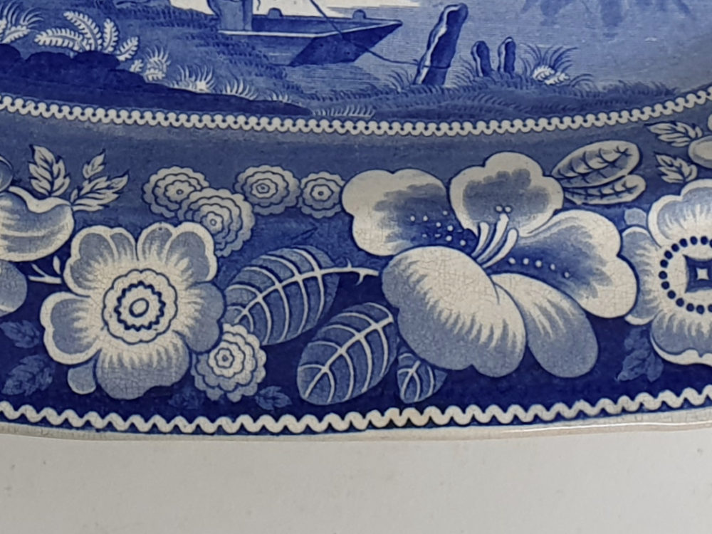 Antique Victorian blue and white transfer rose pattern Serving Dish or Platter