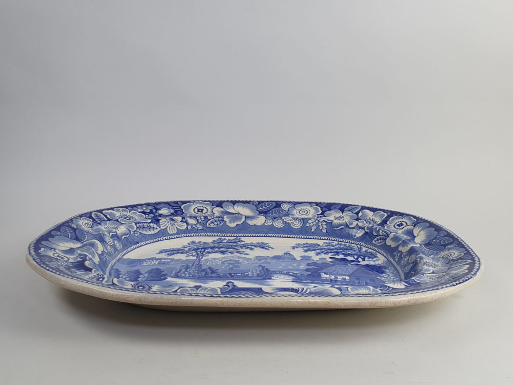 Antique Victorian blue and white transfer rose pattern Serving Dish or Platter